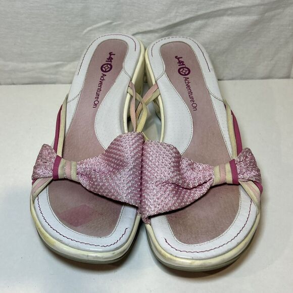 J-41 Adventure on Size 8.5 Jeep Pink & White Strappy Open Toe Wedge Sandals - Picture 2 of 7